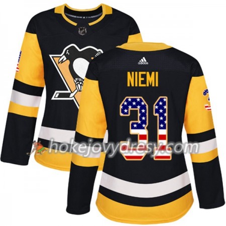 Dámské Hokejový Dres Pittsburgh Penguins Antti Niemi 31 2017-2018 USA Flag Fashion Černá Adidas Authentic